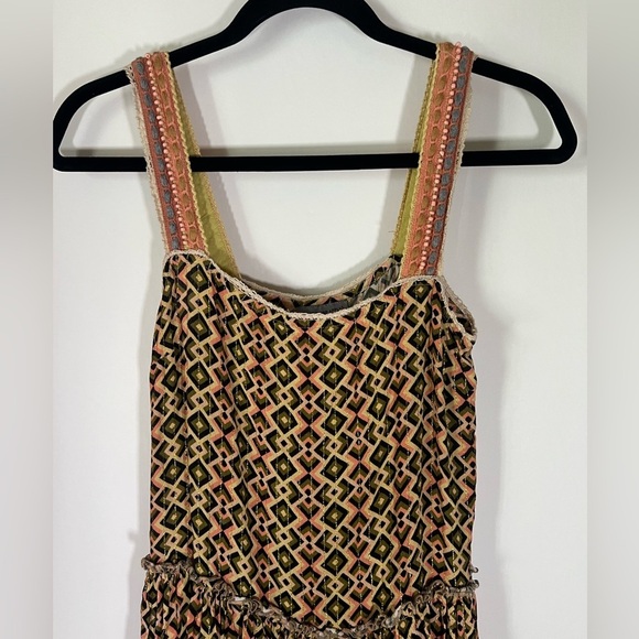 Conditions Apply green pink gold aztec beaded midi sundress sz S boho flowy - Picture 2 of 14